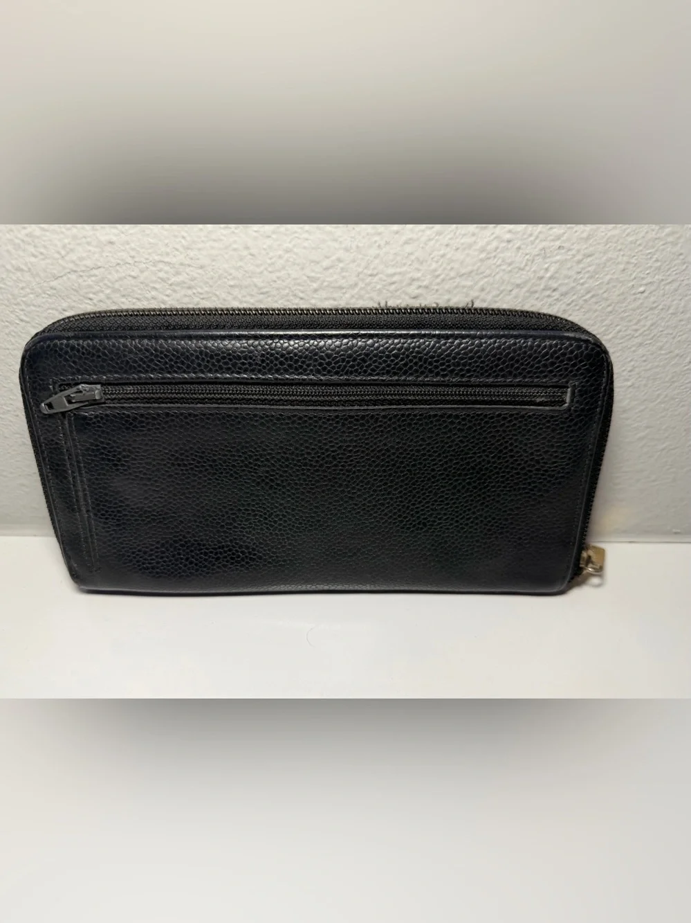 COA included - CHANEL Black Caviar Zip-Around Wallet with Embossed CC